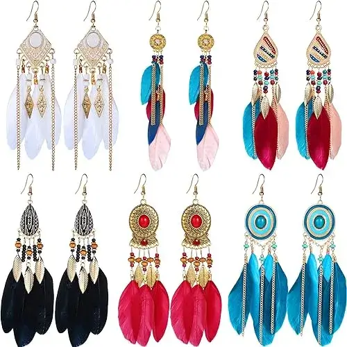 Buy 6 Pairs of Dreamy Faux Feather Dream Catcher Earrings by meekoo from Amazon USA