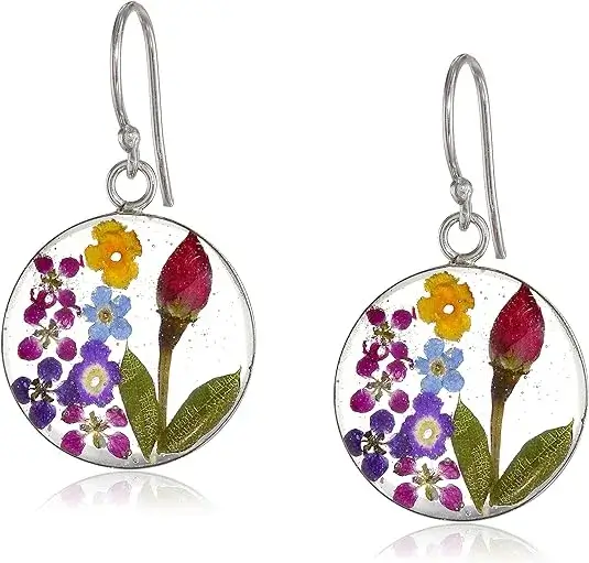 Buy Amazon Essentials Sterling Silver Pressed Flower Circle Drop Earring Online from Amazon USA
