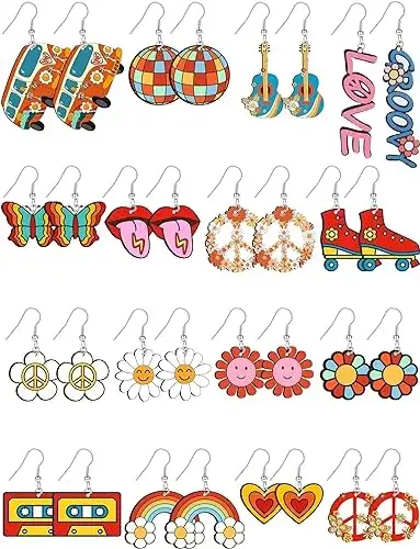 Buy Junkin's 16 Pairs Groovy Hippie Acrylic Earrings Set Online from Amazon USA