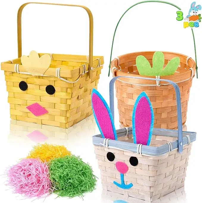 Buy 3 Pcs Easter Bamboo Baskets, Bunny Chick Carrot Baskets with Folding Handle Online in USA