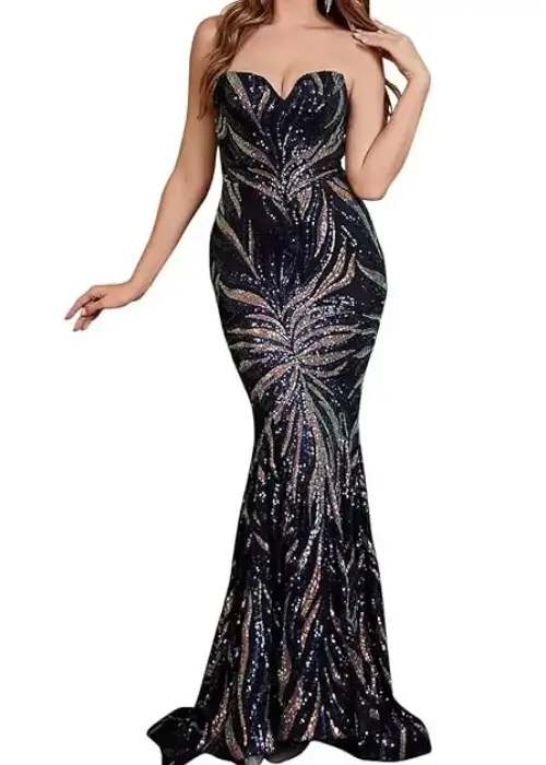Buy Sonlay's Colorful Blue Sequin Prom Dress Online on Amazon USA