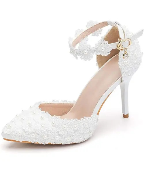 Buy Dress First High Heel Pumps with Floral Lace Pearls Strap Online on Amazon in USA