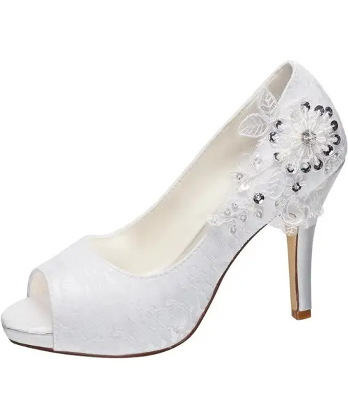 Buy Emily Bridal Lace Peep Toe High Heel Shoes Online on Amazon in USA