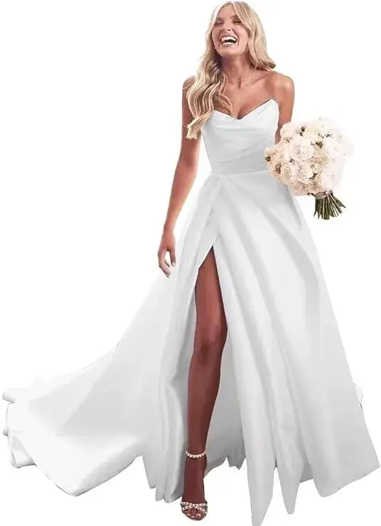 Strapless Satin Wedding Dress for Bride Online in USA