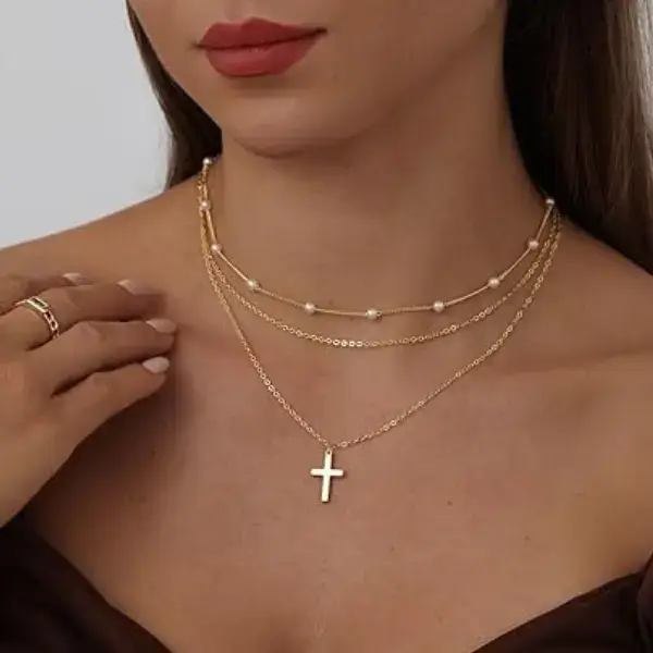 Buy 14K Gold Plated Layered Cross Necklace Set Online on Amazon USA