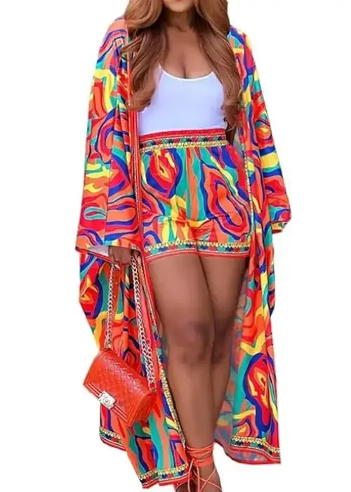 Buy Boho Chic Escape QegarTop's Vibrant Kimono Shorts Set Online on Amazon USA