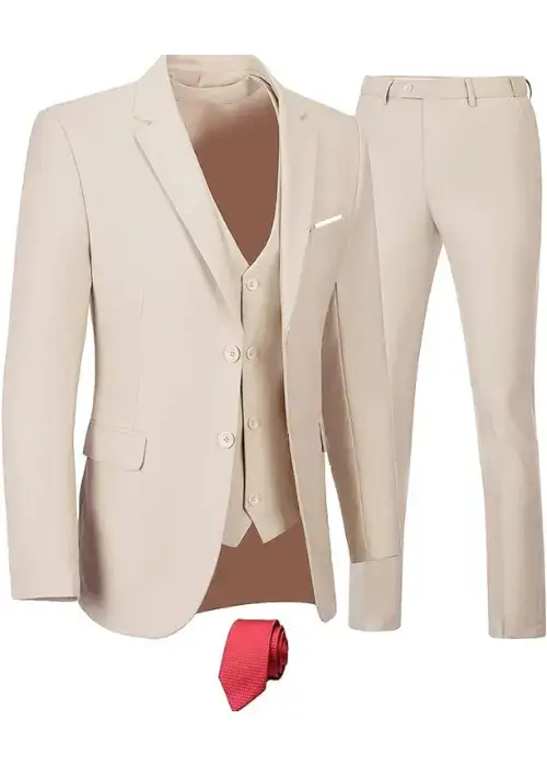 Buy Furuyal Slim Fit 3 Piece Suit Set in Apricot Color on Amazon USA