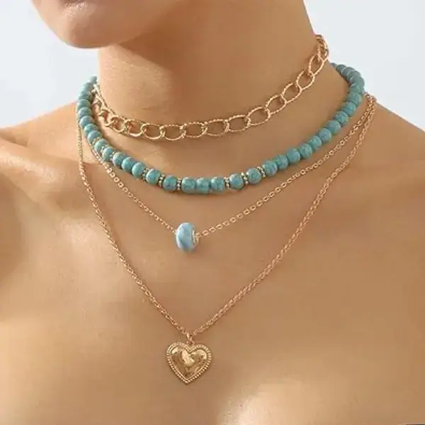 Buy Kasmena Gold Turquoise Layered Choker Necklace Online on Amazon USA