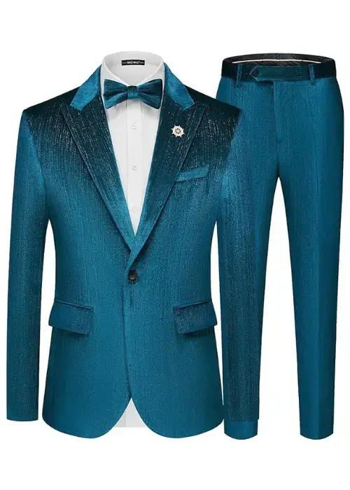 Buy MAGE MALE's Blue Velvet Slim Fit Tuxedo Set with Sparkling Silver Threads Online on Amazon USA