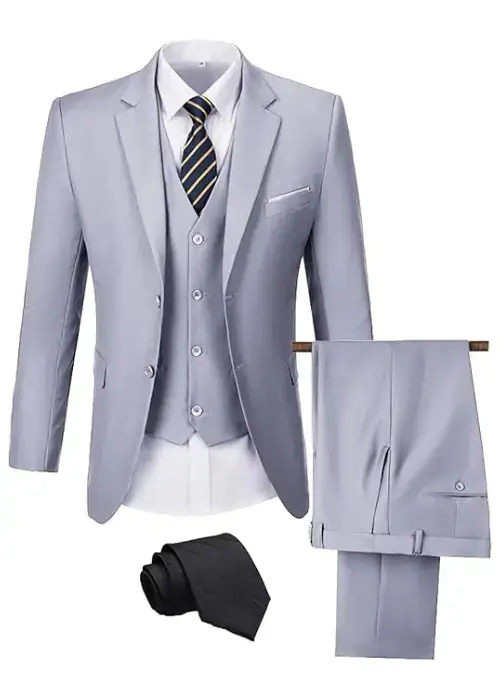 Buy Men's Slim Fit Grey 3-Piece Suit Set Online from Amazon USA