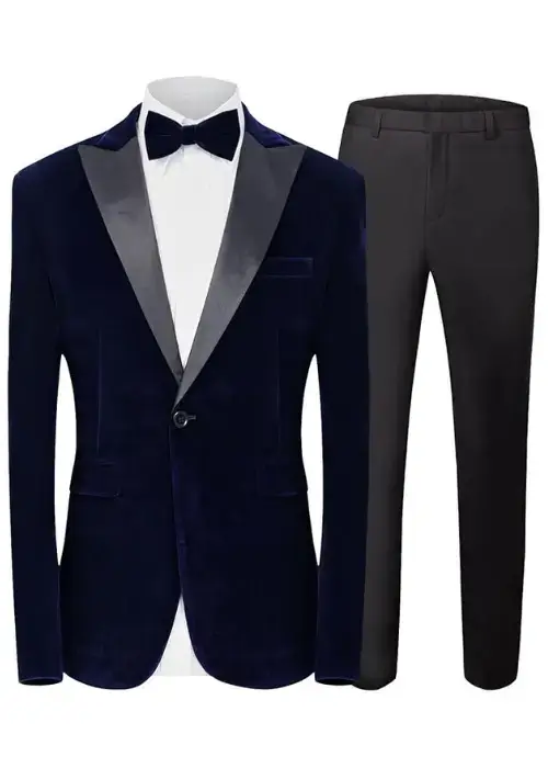 Buy Navy Blue Velvet Slim Fit Tuxedo Suit with Peak Lapel Online on Amazon USA