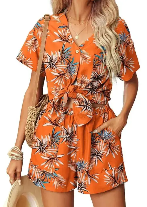 Buy Tropical Chic Ekouaer's Hawaiian Lounge Set in Vibrant Orange Online on Amazon in USA