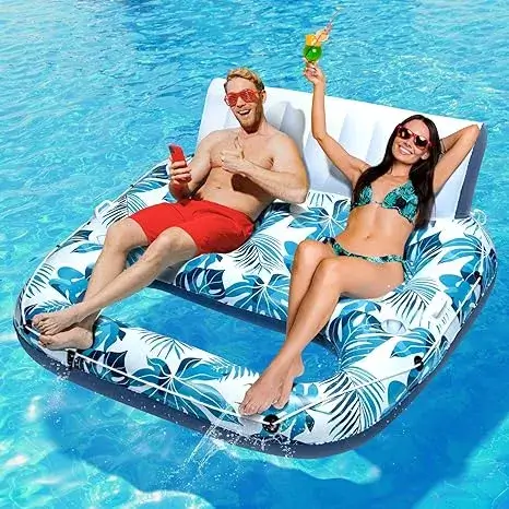 Buy XX-Large Inflatable Pool Float Lounger with Backrest, Footrest, and Cup Holders Online on Amazon USA