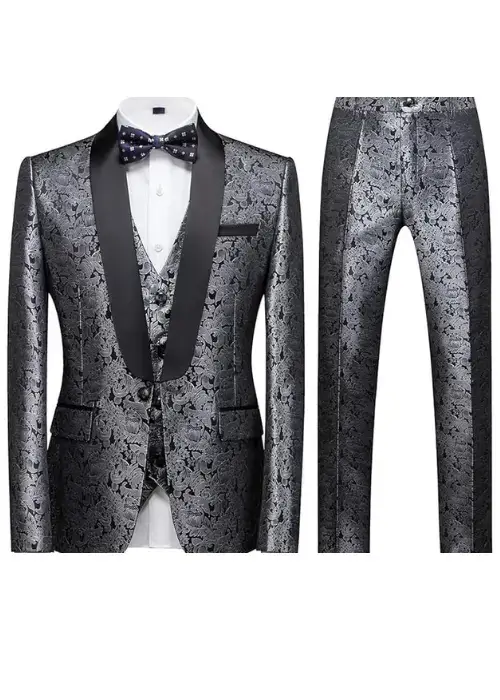 Shine in Silver with KUDORO Paisley 3-Piece Slim Fit Tuxedo Set Online from Amazon USA