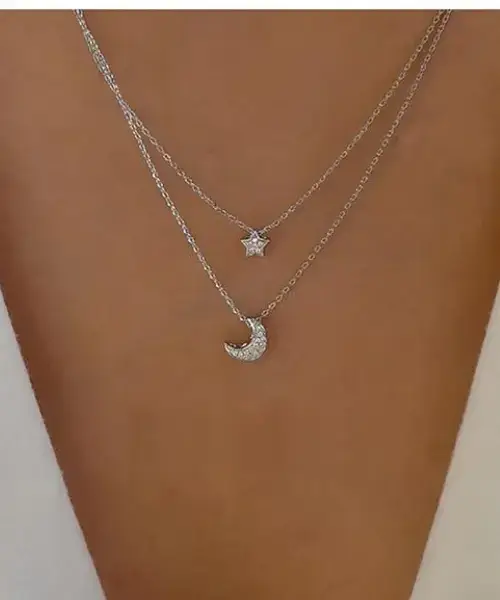 Rhinestone Star Moon Pendant Necklace Silver Crescent Moon Choker Necklace Online on Amazon in USA
