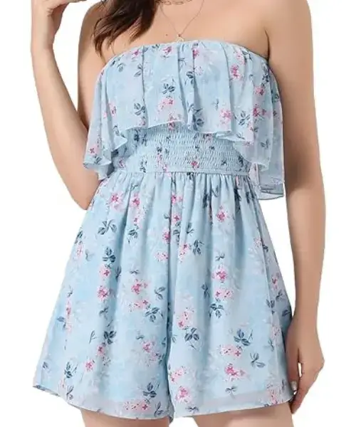 Ruffle Smocked Waist Short Jumpsuit Online in USA