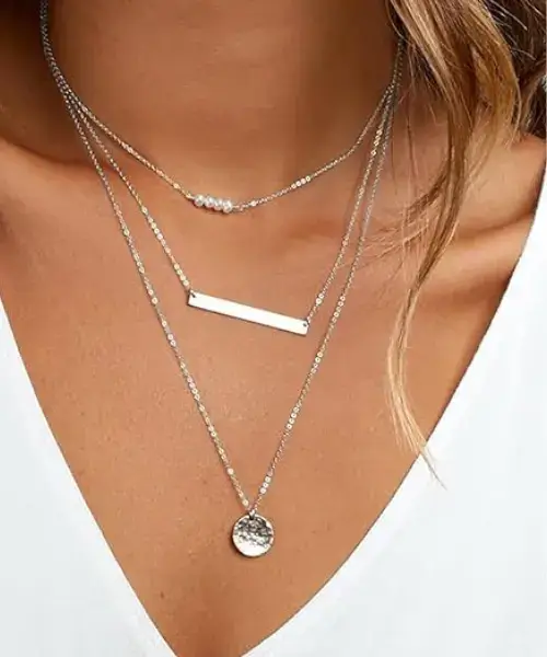 Turandoss Dainty 14K White Gold Plated Layered Choker Necklace Online on Amazon in USA