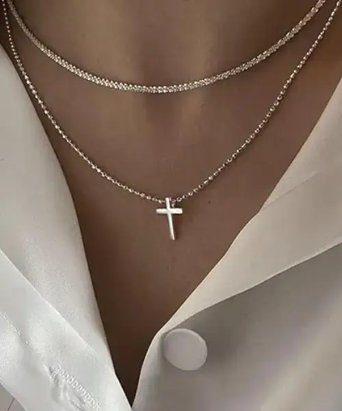 VIROMY Cross Necklace for Women Silver Plated Cute Cross Pendant Choker Necklaces