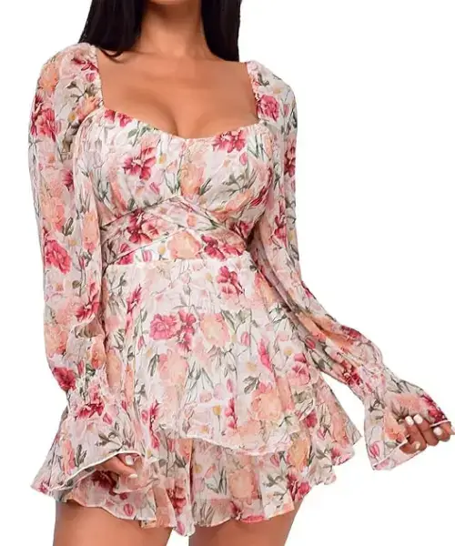 Women's Floral Off Shoulder Ruffle Hem Romper Online in USA