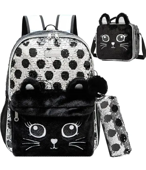 Meetbelify 4-in-1 Cute Cat Backpack Set with Sequin Design Online on Amazon in USA