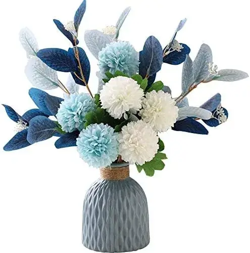 NAWEIDA Blue Faux Hydrangea Artificial Flowers with Vase on Amazon USA